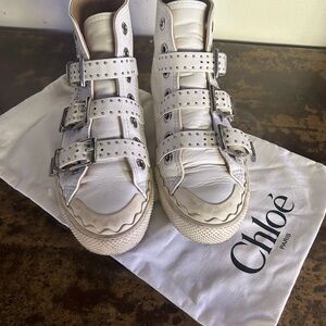 Chloe White Studded Leather Sneakers